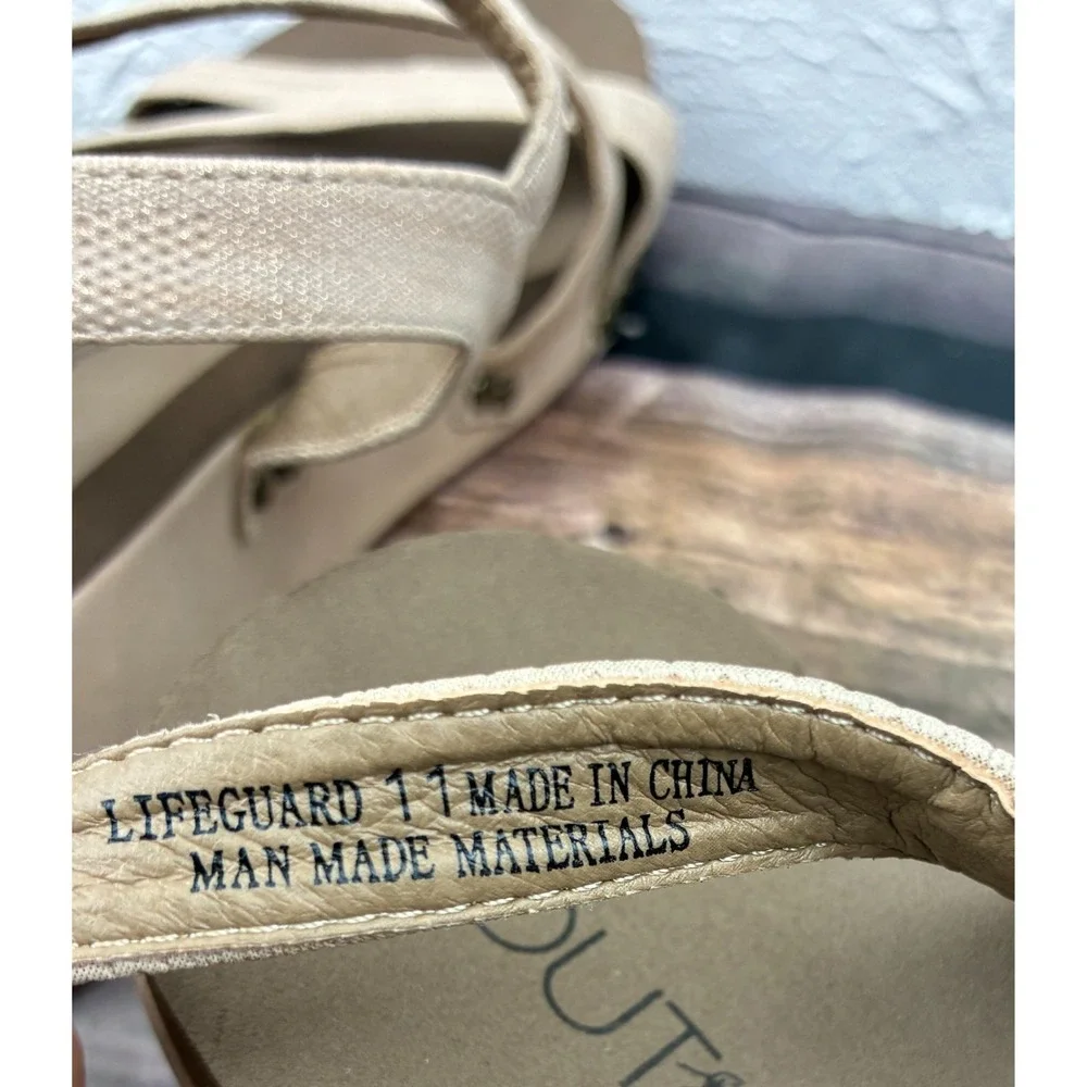 Boutique by Corkys Lifeguard Sandals Womens 11 Beige Cream Strappy Comfort Shoes
